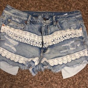 Light washed lace hi rise shorts